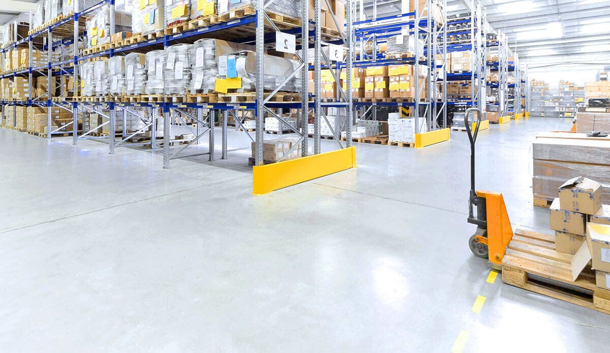 flow applied resin flooring example on warehouse floor