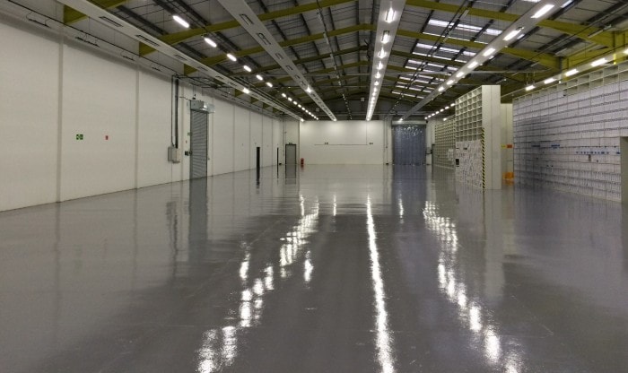 empty warehouse with new epoxy flooring